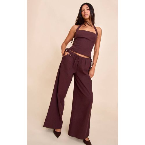 Pantalon Large En Lin Premium Avec Détail Nœuds Latéraux | Taille 42 - PrettyLittleThing - Modalova