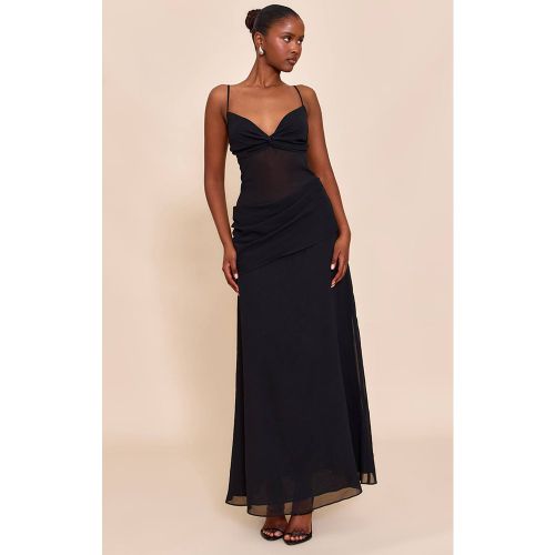 Black Robe Longue En Mousseline Avec Détail Torsadé En Mesh | Taille 42 - PrettyLittleThing - Modalova