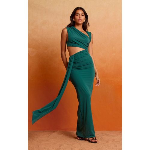 Teal Robe Longue Asymétrique À Découpe Avec Fronces En Tissu Doux Au Toucher | Taille 32 - PrettyLittleThing - Modalova