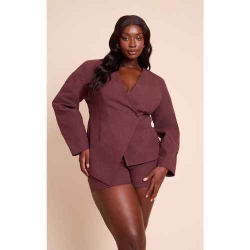 Blazer Coordonné Grande Taille En Lin Premium Ajusté À Manches Cocon Et Taille Cintrée | Taille 30 - PrettyLittleThing - Modalova