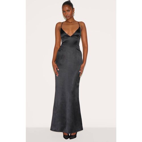 Black Robe Longue En Satin Avec Nœud Au Dos | Taille 42 - PrettyLittleThing - Modalova