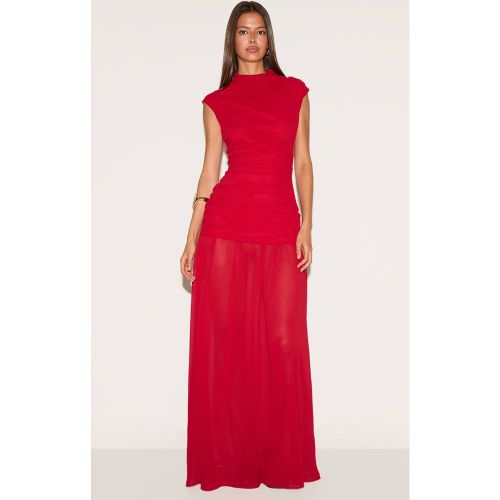 Red Robe Longue Sans Manches En Mousseline Froncée À Taille Basse | Taille 42 - PrettyLittleThing - Modalova