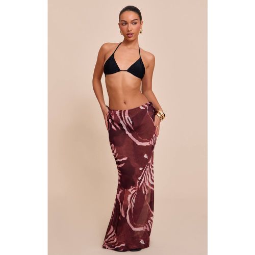 Brown Jupe Longue Taille Basse Transparente À Imprimé Rayé | Taille 32 - PrettyLittleThing - Modalova