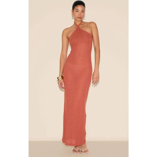 Rust Robe Longue Texturée À Col Licou Noué | Taille 44 - PrettyLittleThing - Modalova