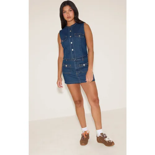 Indigo Mini-jupe En Denim Taille Mi-haute | Taille 36 - PrettyLittleThing - Modalova