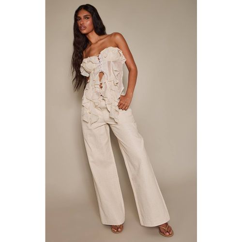 Cream Jean Enduit Droit Taille Mi-haute Imprimé Synthétique | Taille 42 - PrettyLittleThing - Modalova
