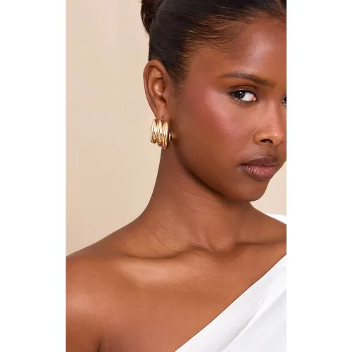 Gold Boucles D'oreilles Créoles Superposées - PrettyLittleThing - Modalova