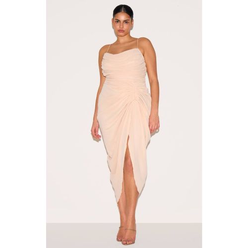 Cream Robe Midi Drapée Froncée En Mousseline Bleu Clair Grande Taille | Taille 44 - PrettyLittleThing - Modalova