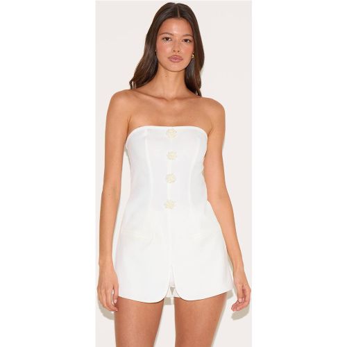 White Combinaison Courte Ajustée À Détail Boutons Perlés | Taille 42 - PrettyLittleThing - Modalova