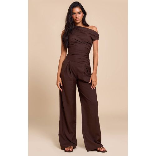 Combinaison-pantalon Tissée Froncée À Manche Unique | Taille 42 - PrettyLittleThing - Modalova