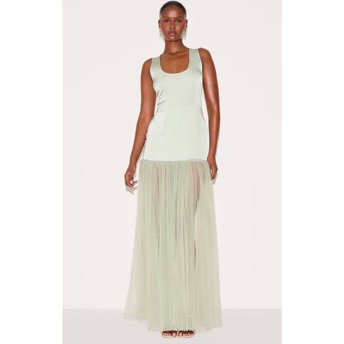 Sage Green Robe Longue À Taille Basse Et Encolure Dégagée | Taille 32 - PrettyLittleThing - Modalova