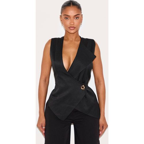 Black Gilet Ajusté Asymétrique Avec Détails Dorés | Taille 42 - PrettyLittleThing - Modalova