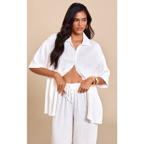 White Chemise Oversize À Manches Courtes En Tissu Texturé Tissé | Taille 32 - PrettyLittleThing - Modalova