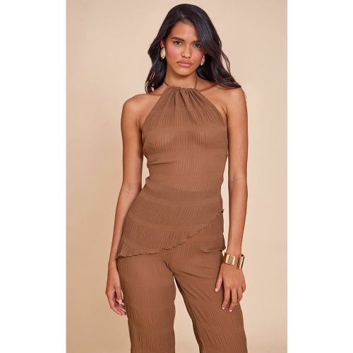 Chocolate Brown Ensemble Haut Long Asymétrique Dos Nu En Tissu Transparent Texturé | Taille 44 - PrettyLittleThing - Modalova