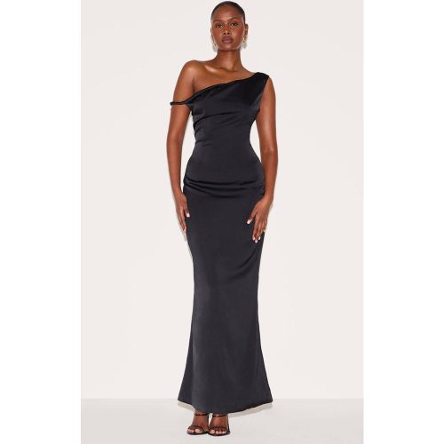 Black Robe Longue Asymétrique En Satin Avec Col Bardot Torsadé | Taille 42 - PrettyLittleThing - Modalova