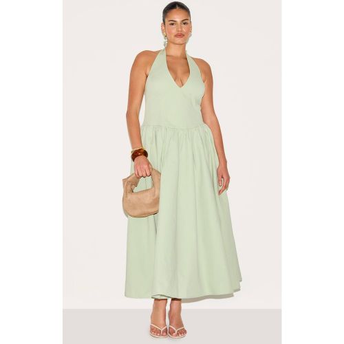 Sage Green Robe Midaxi Grande Taille Col Licou Avec Détail Nœud | Taille 54 - PrettyLittleThing - Modalova