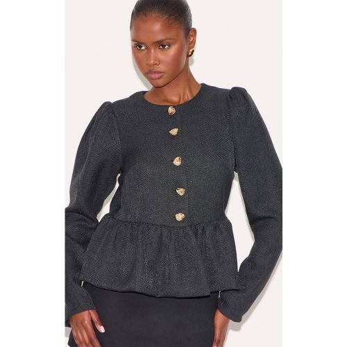 Black Veste À Basque Manches Ballon Boutonnée | Taille Small - PrettyLittleThing - Modalova