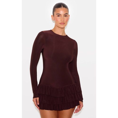 Combi-short Jupe Volantée À Manches Longues En Tissu Slinky Double Épaisseur | Taille 38 - PrettyLittleThing - Modalova