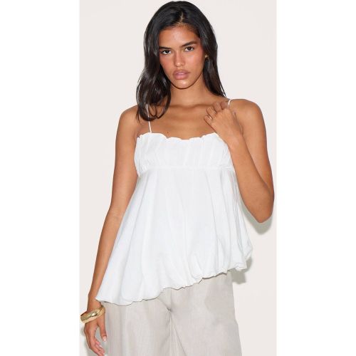 White Caraco Asymétrique En Mélange De Lin Avec Détails Bouffants | Taille 42 - PrettyLittleThing - Modalova
