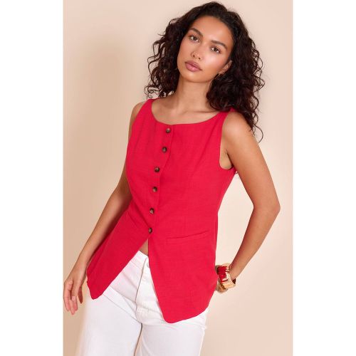 Red Gilet Long Sans Manches À Encolure Carrée Aspect Lin | Taille 32 - PrettyLittleThing - Modalova