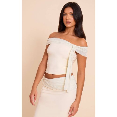Cream Haut Bardot Noué En Double Slinky | Taille 42 - PrettyLittleThing - Modalova