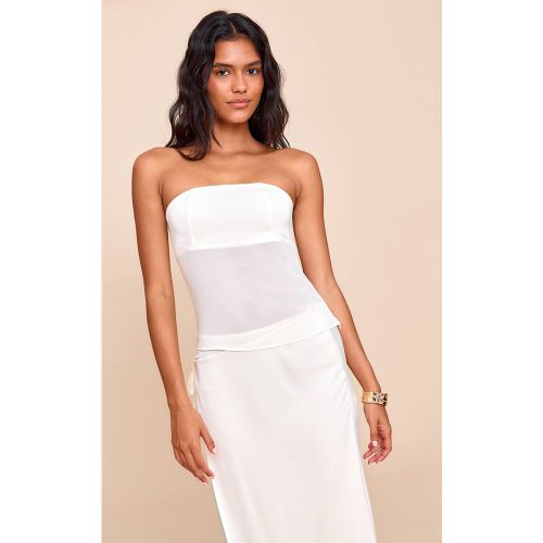 Cream Top Bandeau En Satin Avec Détail Poitrine | Taille 42 - PrettyLittleThing - Modalova
