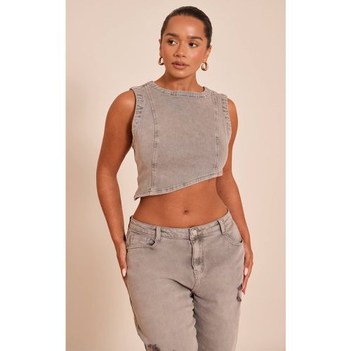 Mushroom Top Court Asymétrique En Denim Extensible Délavé Shape | Taille 42 - PrettyLittleThing - Modalova
