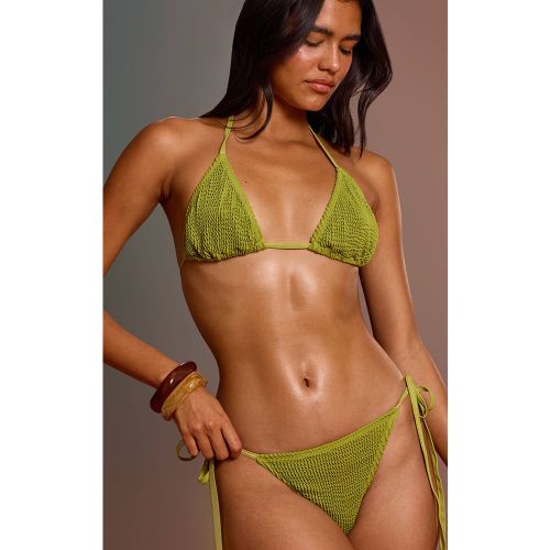 Olive Bas De Bikini À Double Liens Latéraux Effet Crêpe | Taille Large - PrettyLittleThing - Modalova