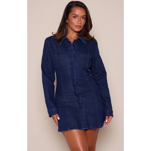 Indigo Robe Mini Évasée En Denim Stretch Shape | Taille 36 - PrettyLittleThing - Modalova