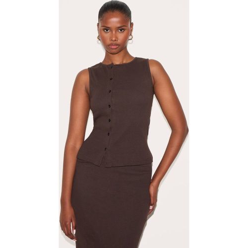 Débardeur Asymétrique Côtelé Boutonné | Taille 42 - PrettyLittleThing - Modalova