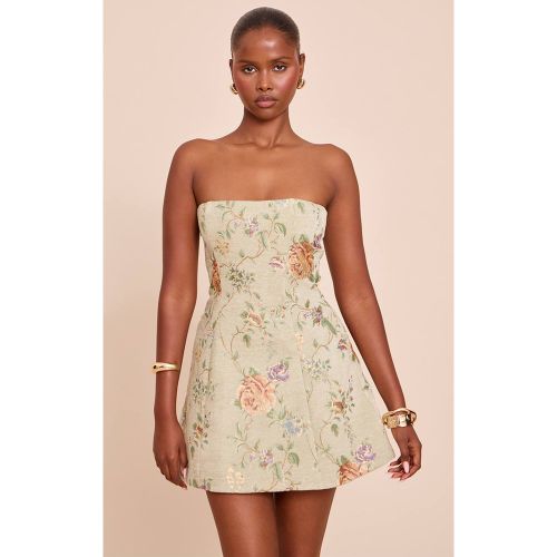 Sage Green Robe Trapèze Droite À Bandeau Floral | Taille 42 - PrettyLittleThing - Modalova