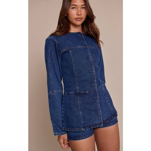 Chemise En Jean Bleu Moyen À Col Rond | Taille 42 - PrettyLittleThing - Modalova