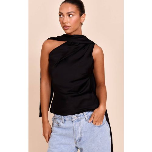 Black Top En Satin À Détail Foulard Asymétrique | Taille 42 - PrettyLittleThing - Modalova