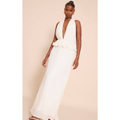 Robe Longue Plissée À Col Licou Avec Détails De Volants | Taille 42 - PrettyLittleThing - Modalova