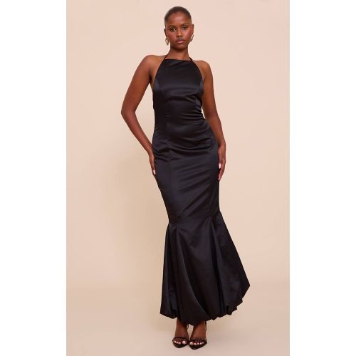 Black Robe Longue Bouffante En Satin À Col Licou | Taille 42 - PrettyLittleThing - Modalova