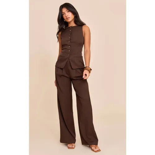 Dark Brown Pantalon Large Plissé En Tissu Tissé Ajusté | Taille 42 - PrettyLittleThing - Modalova