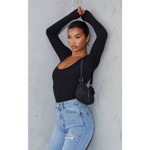 Black Body À Manches Longues En Coton Avec Encolure Dégagée | Taille 42 - PrettyLittleThing - Modalova