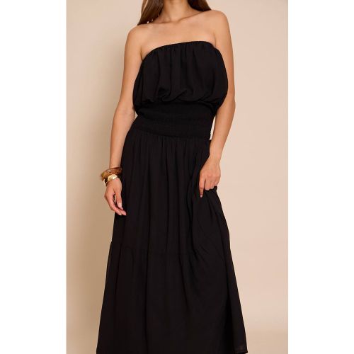 Black Robe Longue En Mousseline À Bandeau Avec Taille Froncée | Taille 42 - PrettyLittleThing - Modalova
