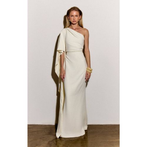 Oyster Robe Longue En Satin Texturé Avec Détail De Manche | Taille 42 - PrettyLittleThing - Modalova