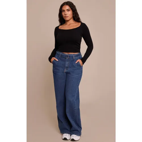 Indigo Jean Large Taille Haute Ceinturé En Denim Stretch Shape | Taille 36 - PrettyLittleThing - Modalova