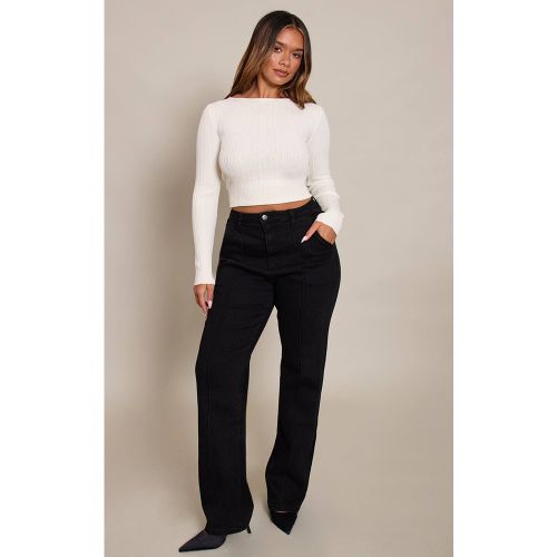 Black Jean Taille Haute En Denim Stretch Shape Avec Pinces Et Détail Ajustable Au Dos | Taille 42 - PrettyLittleThing - Modalova
