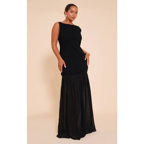 Black Robe Maxi Ajustée À Fronces Avec Dos Échancré Et Ourlet Contrasté Asymétrique | Taille 34 - PrettyLittleThing - Modalova