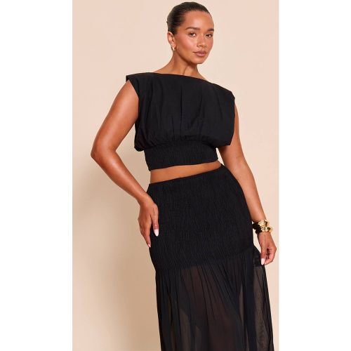 Black Top Shape Col Bateau Froncé Taille Cintrée | Taille 34 - PrettyLittleThing - Modalova