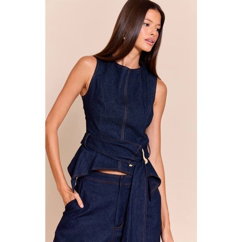 Indigo Haut Péplum En Denim Chambray Bleu Avec Ceinture Décorative | Taille 32 - PrettyLittleThing - Modalova