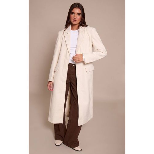 Cream Manteau Long À Carreaux Aspect Laine Avec Détails De Coutures Et Boutonnage Simple | Taille XS - PrettyLittleThing - Modalova