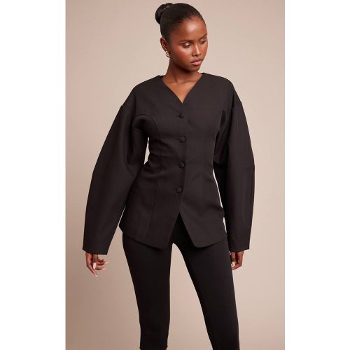 Black Blazer Sans Col À Boutons Recouverts De Tissu | Taille 32 - PrettyLittleThing - Modalova