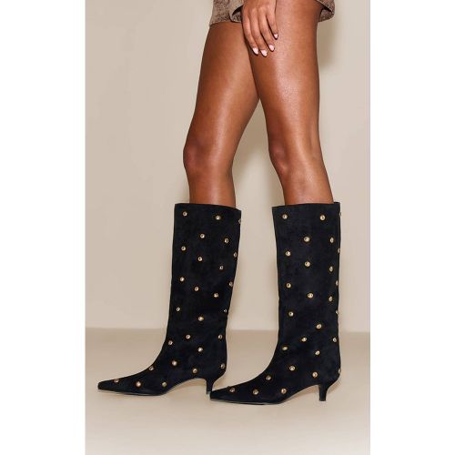 Black Bottes À Talon Chaton En Daim Doré À Clous Bombés | Taille 31 - PrettyLittleThing - Modalova