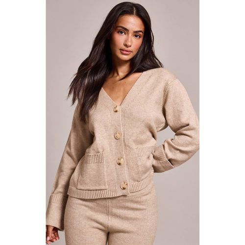 Oatmeal Cardigan Petite À Revers Retroussés | Taille XS - PrettyLittleThing - Modalova