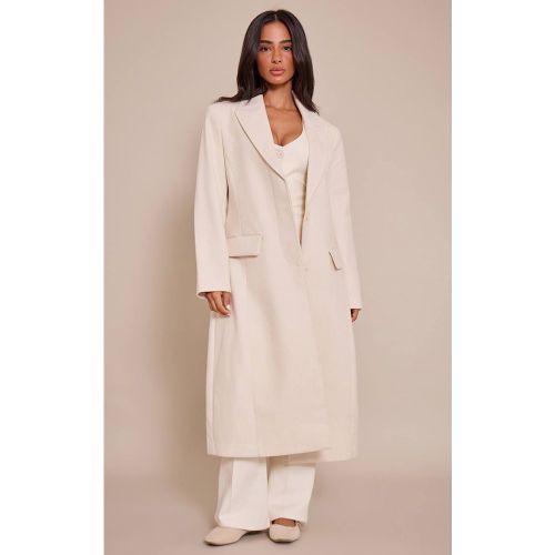 Cream Manteau Maxi Effet Laine À Simple Boutonnage Avec Détails De Coutures Petite Taille | Taille Medium - PrettyLittleThing - Modalova