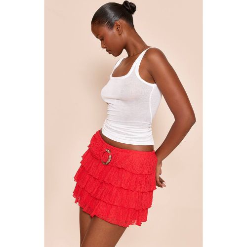 Tomato Red Mini-jupe À Volants Superposés Avec Détail De Dentelle | Taille 32 - PrettyLittleThing - Modalova